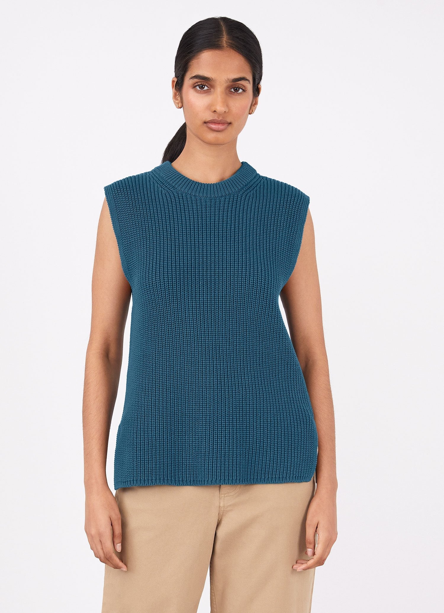 Women's Sleeveless Jumper in Lagoon Blue