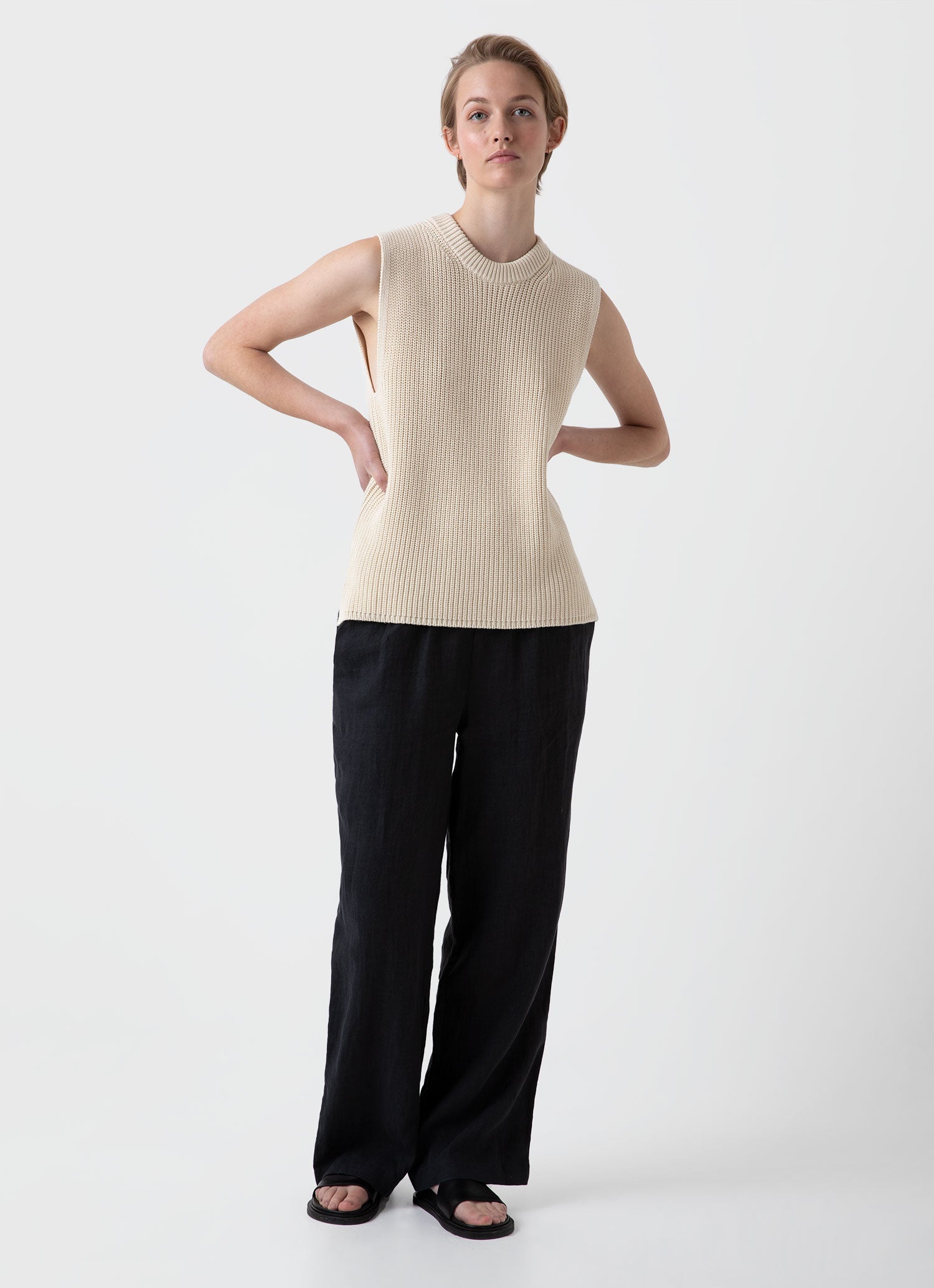 Women's Sleeveless Jumper in Ecru