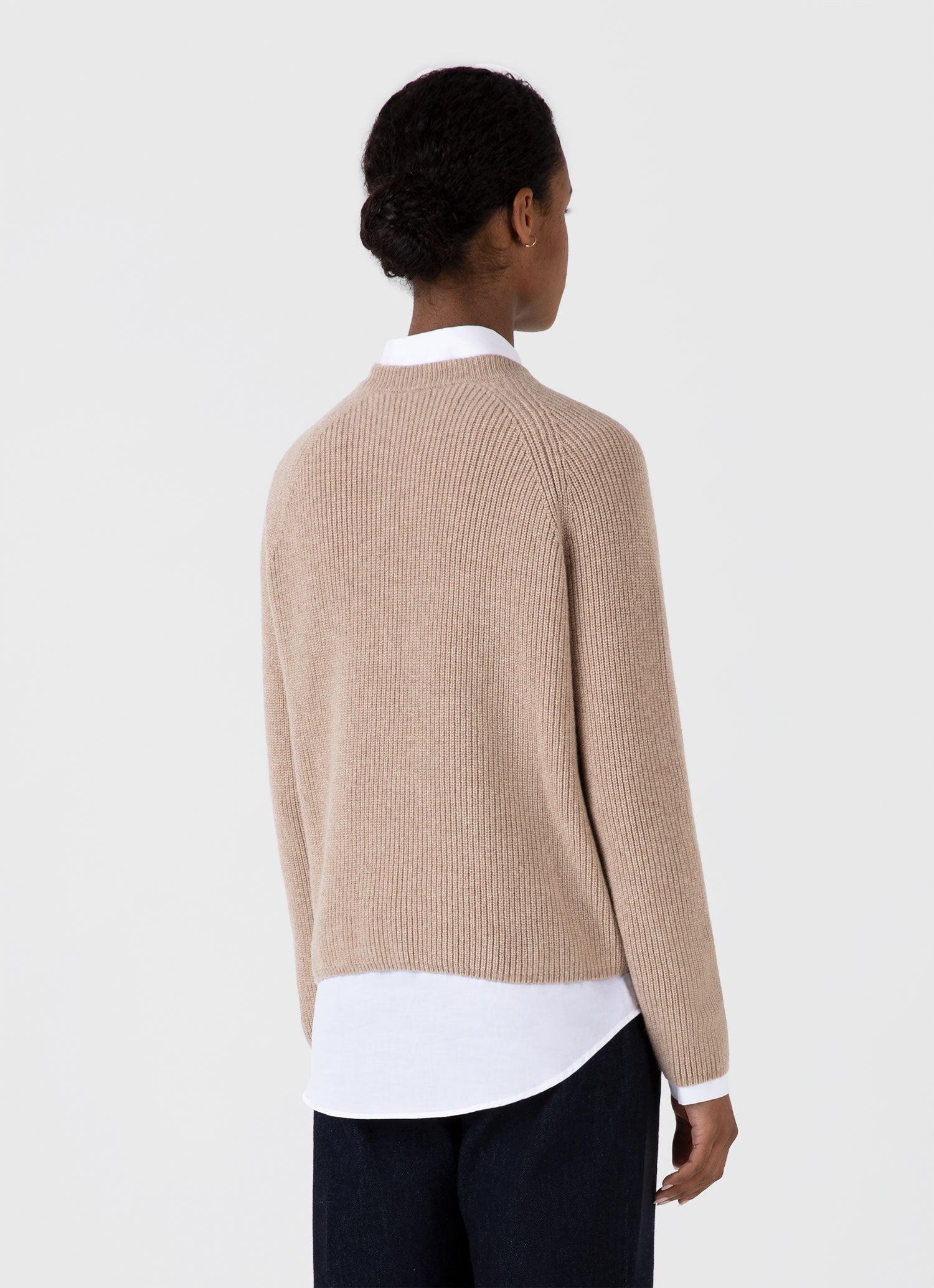 Women's Wool Cashmere Rib Jumper in Oatmeal Melange