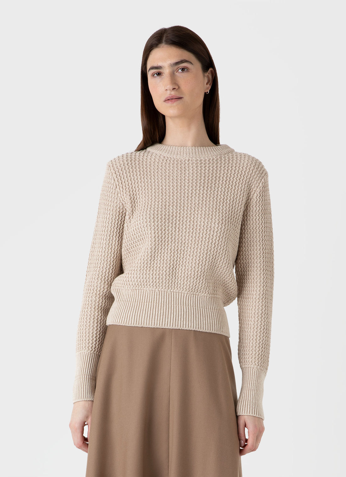 Women's Cotton Stitch Jumper in Ecru Twist