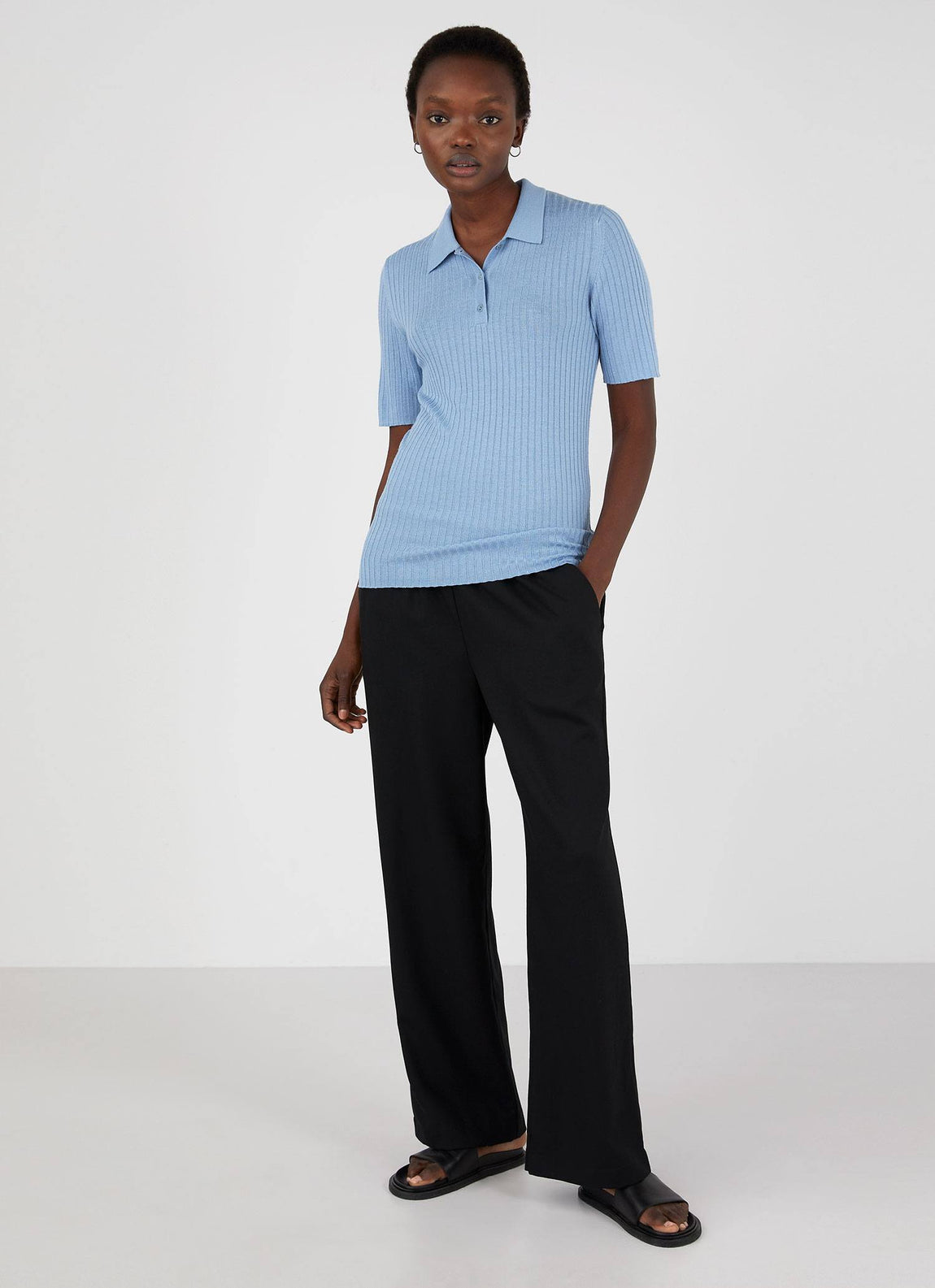 Women's Merino Silk Polo in Blue Mist