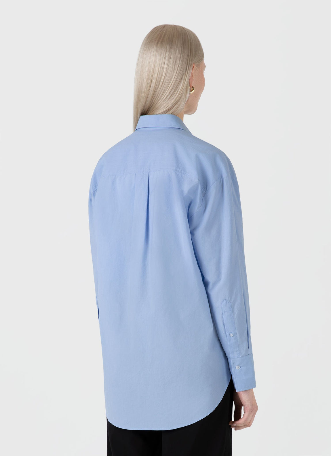 Women's Oversized Cotton Poplin Shirt in Mid Blue