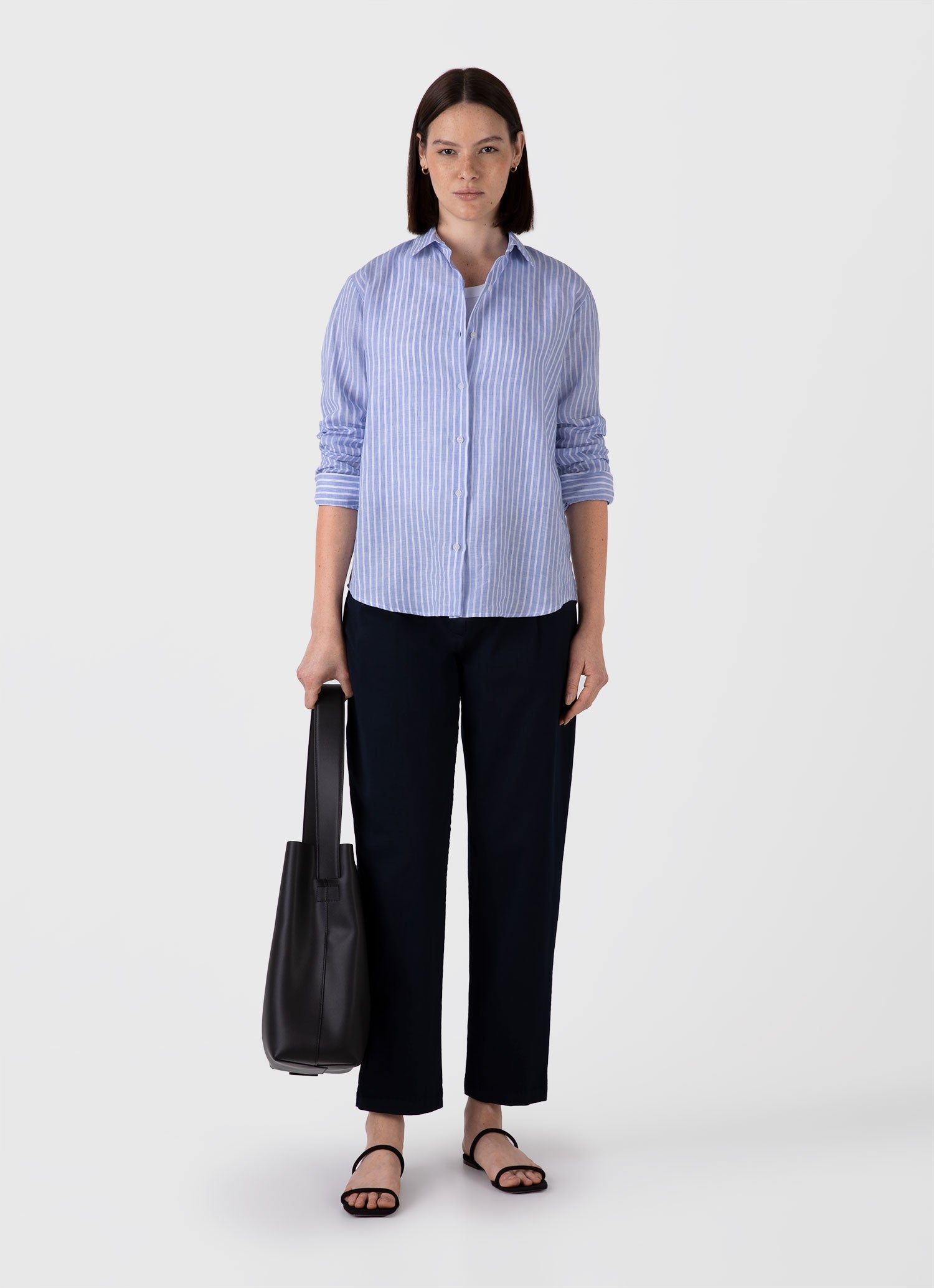 Women's Linen Shirt in Blue/White