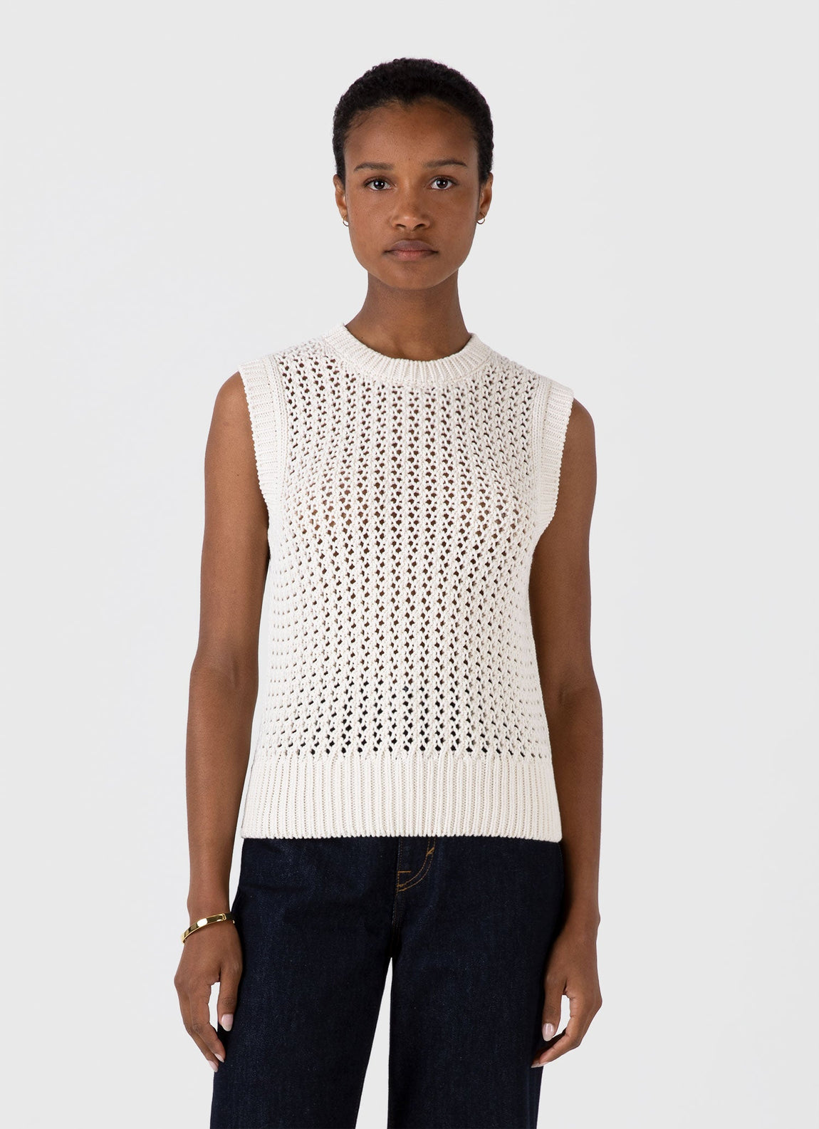 Women's Chunky Cotton Stitch Vest in Ecru