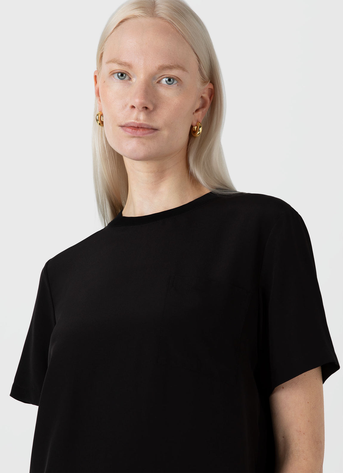 Women's Woven Silk T-shirt in Black