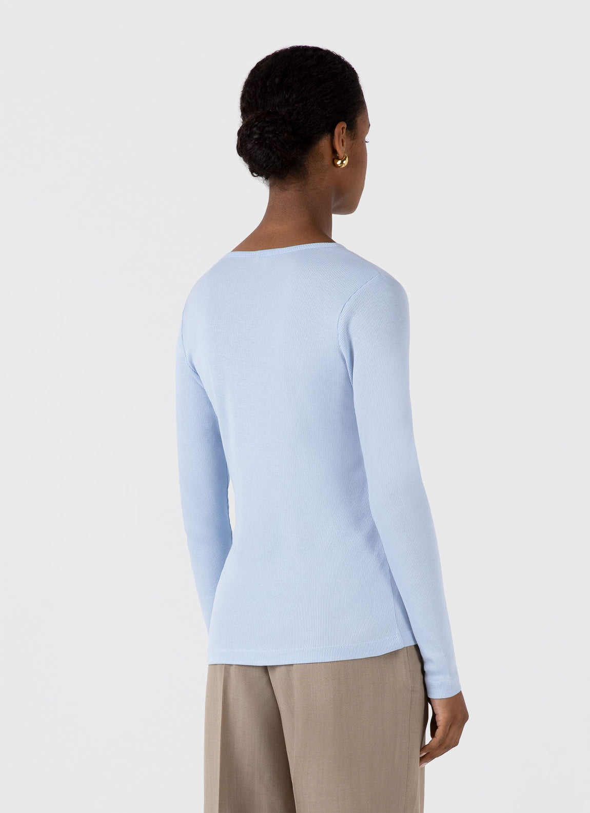 Women's Long Sleeve Ribbed T-shirt in Blue Mist