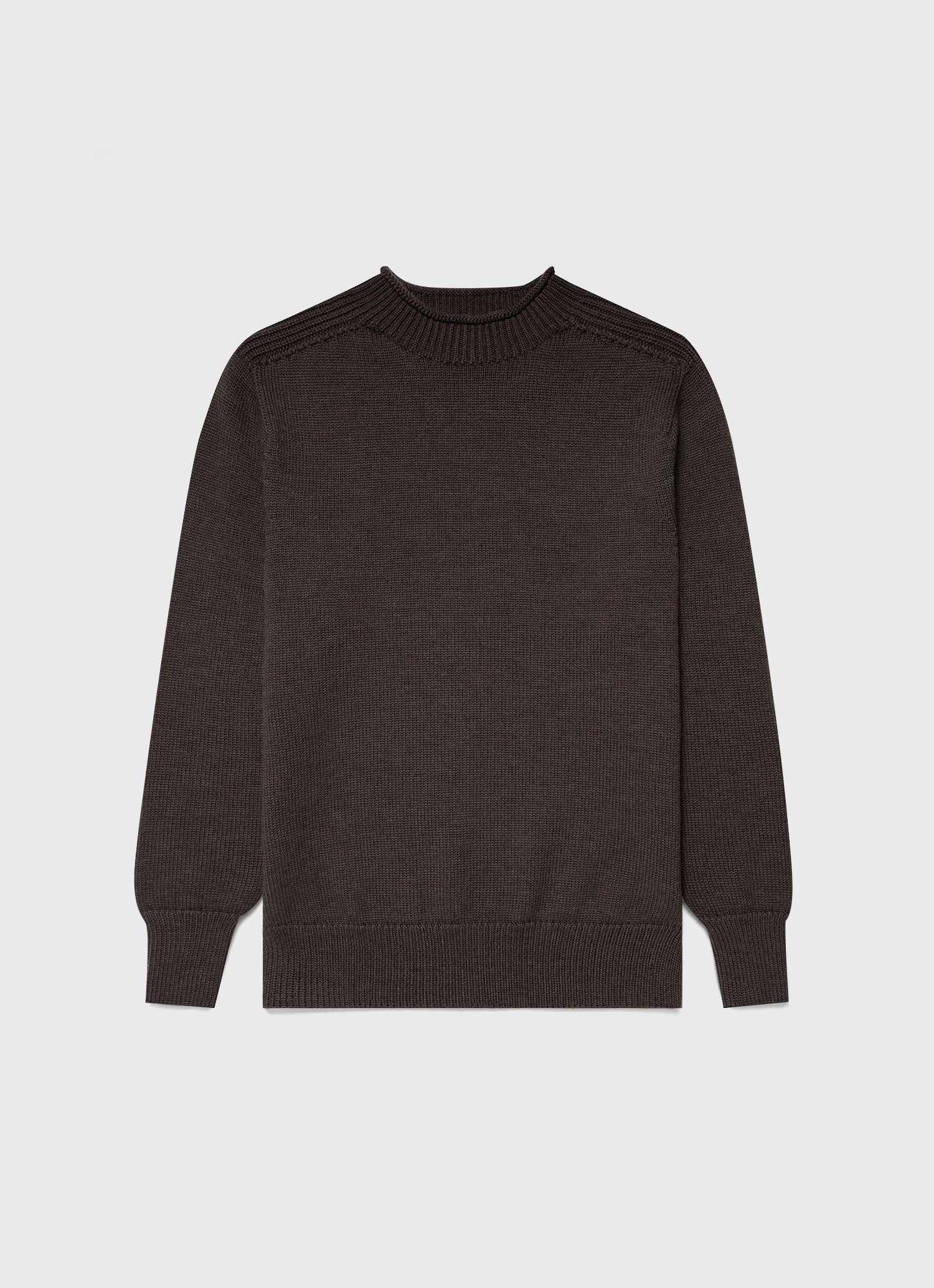 Men's English Merino Fisherman Jumper in Coffee