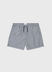 Men's Drawstring Swim Shorts in Navy Gingham