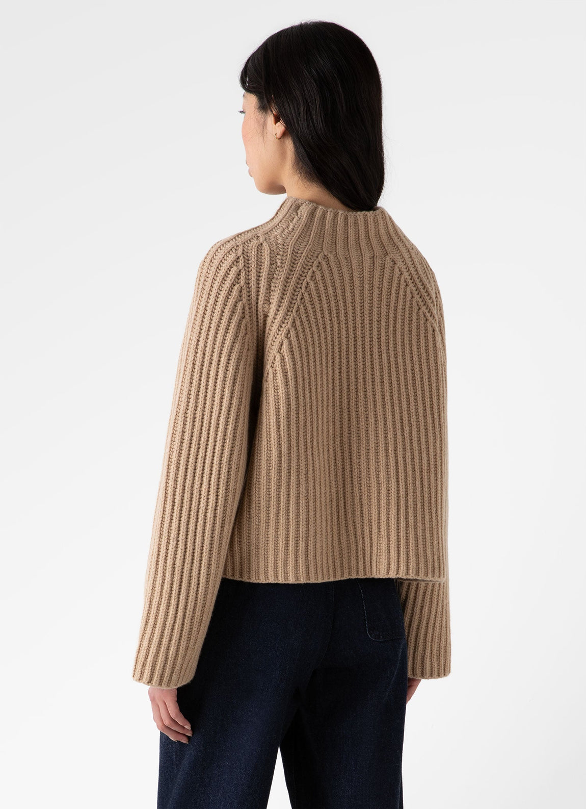 Women's Lambswool Chunky Funnel Neck Jumper in Light Camel