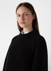 Women's Lambswool Chunky Funnel Neck Jumper in Coffee Twist