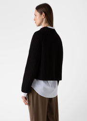 Women's Lambswool Chunky Funnel Neck Jumper in Coffee Twist