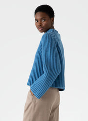 Women's Lambswool Chunky Funnel Neck Jumper in Blue Jean